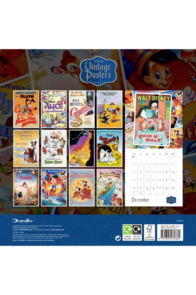 Disney Vintage Posters Square Wall Calendar 2024 Grange Communications