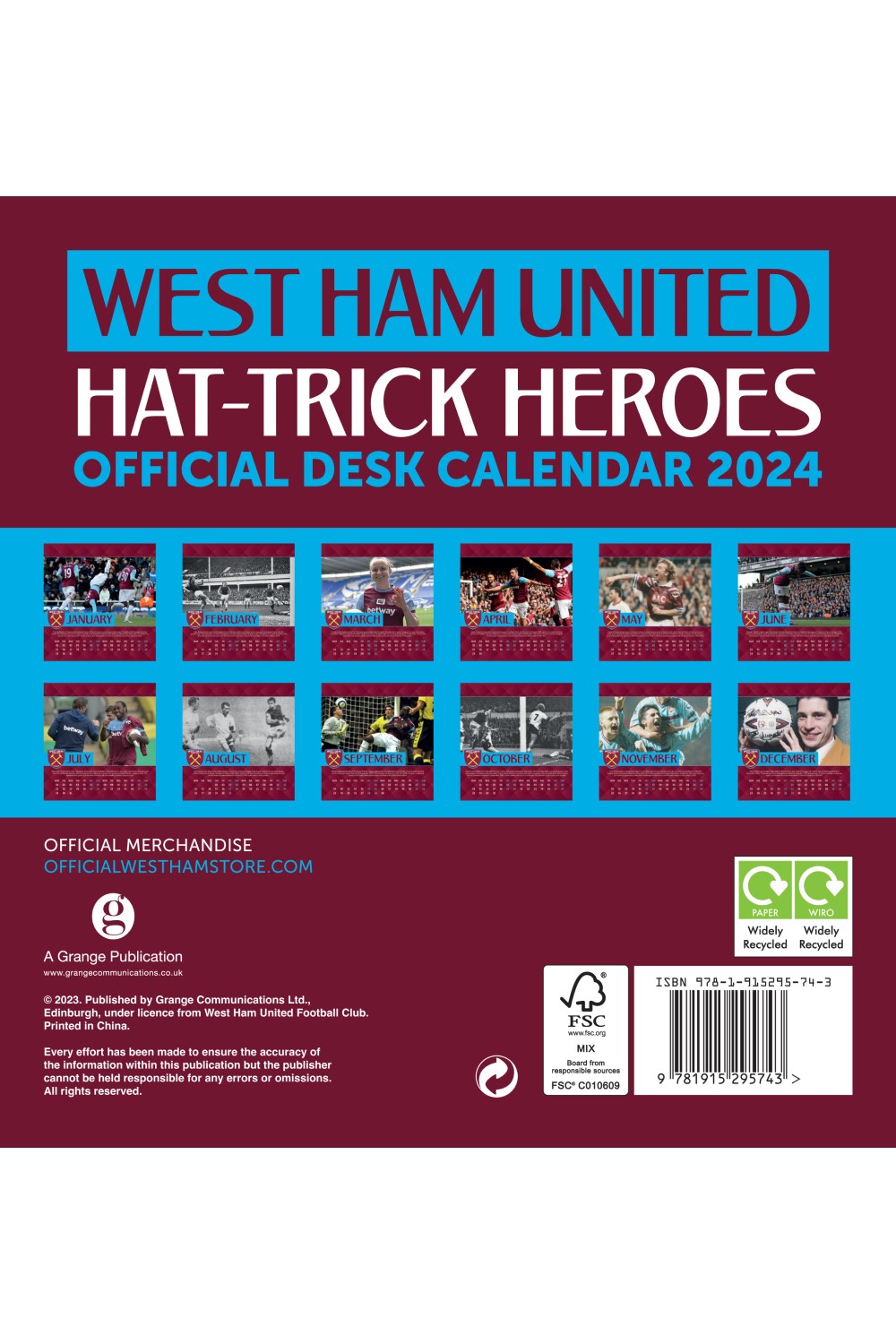 Official West Ham Desk Easel Calendar 2024 Grange Communications