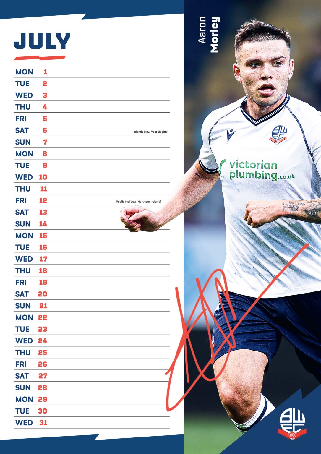 Bolton Wanderers FC A3 Wall Calendar 2025 Grange Communications