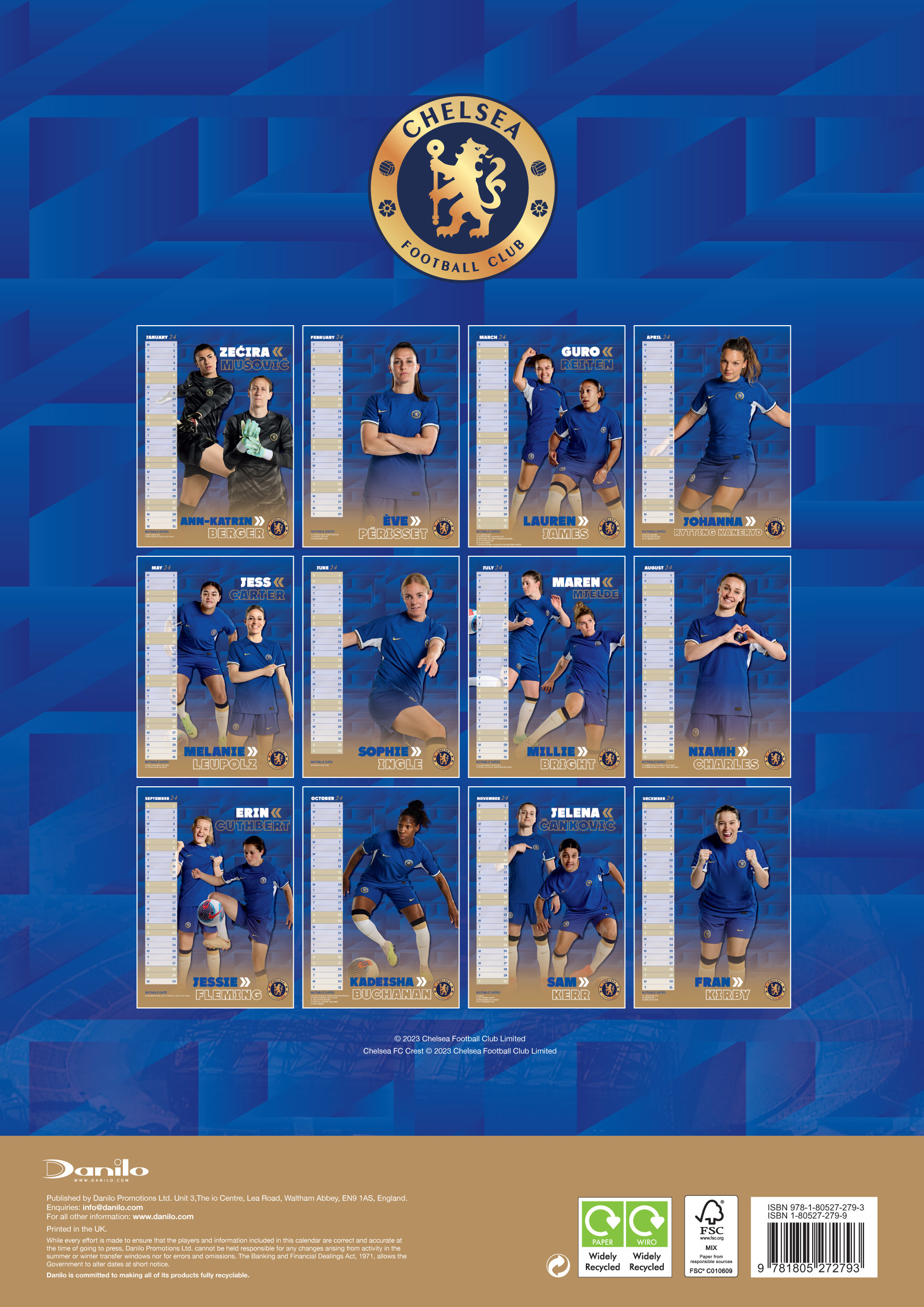Chelsea Women FC A3 Wall Calendar 2024 Grange Communications